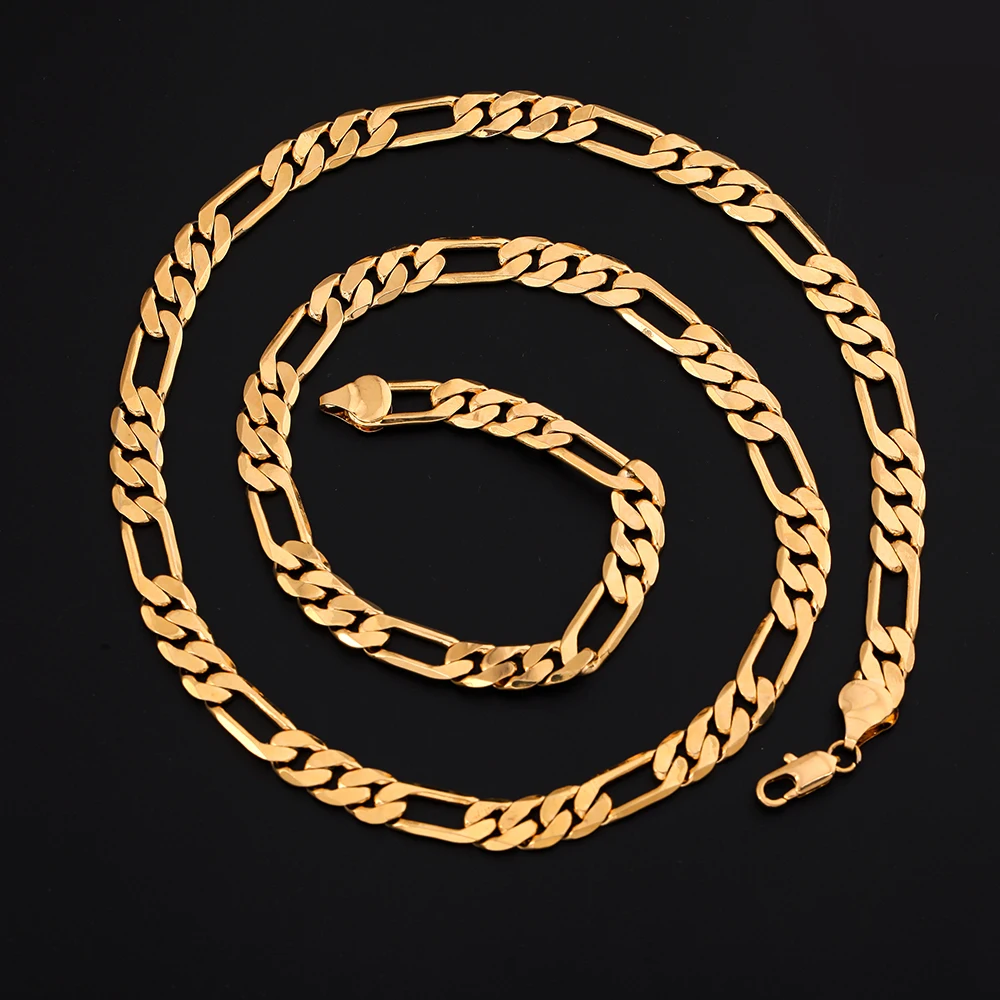 Ожерелье из 24 каратного золота ювелирные изделия Мужская цепь Figaro маленького и