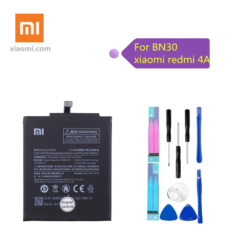 Оригинальный телефон Xiao Mi для Xiaomi Redmi 4A батарея BN30 3120 мАч Redrice Hongmi высокого