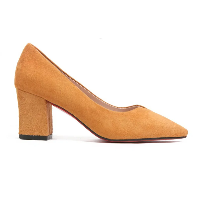 Женские туфли лодочки из натуральной кожи на высоком квадратном каблуке|Женские