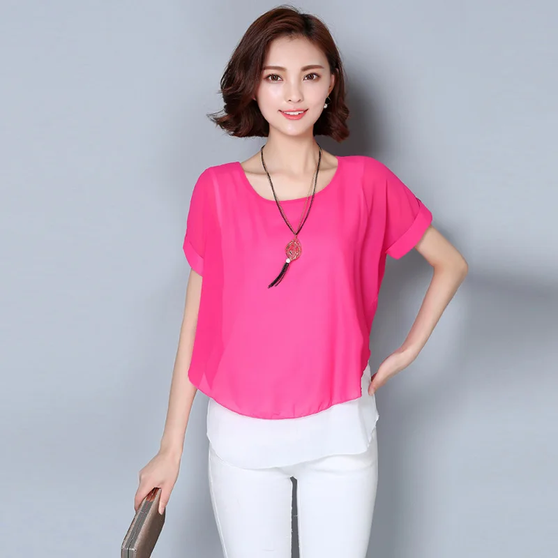 womens tops and blouses summer women 2021 Chiffon blouse Short sleeve women's shirt plus size 3195 50 | Женская одежда