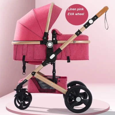 Linen pink EVA Belecoo детская коляска высокий пейзаж детская коляска сидя и лежа Складная двусторонняя четырехколесная амортизация - Цвет: Linen pink EVA