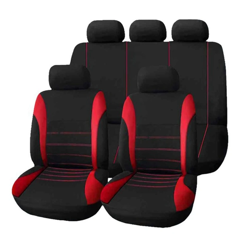 RD2 9pcs Универсальные модные трикотажные чехлы для автомобильных сидений, аксессуары для интерьера, 9 шт., красный, синий, серый, защита для автомобильных сидений - Название цвета: RD2 9pcs