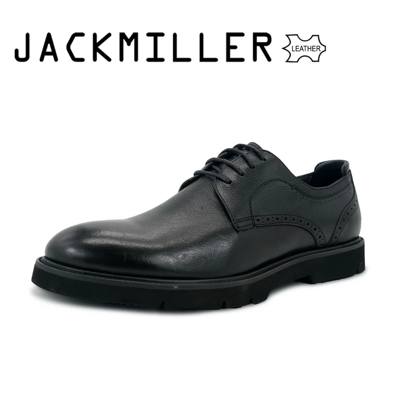 Jackmiller/Лидирующий бренд; Мужские модельные туфли из натуральной кожи; обувь с круглым носком; мужская повседневная обувь черного цвета на шнуровке; легкая мягкая обувь в деловом стиле - Цвет: BLACK