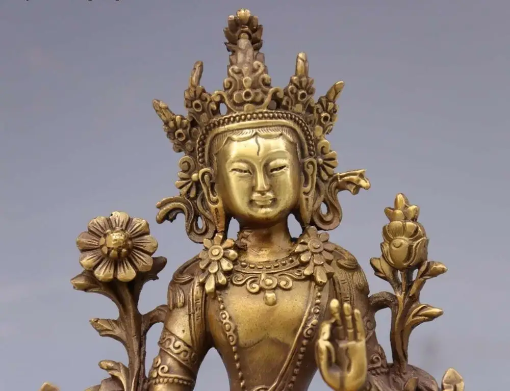 Китай храмовый медный латунный Kwan-Yin белый Tara Bodhisattva статуя божества Будды | Дом и