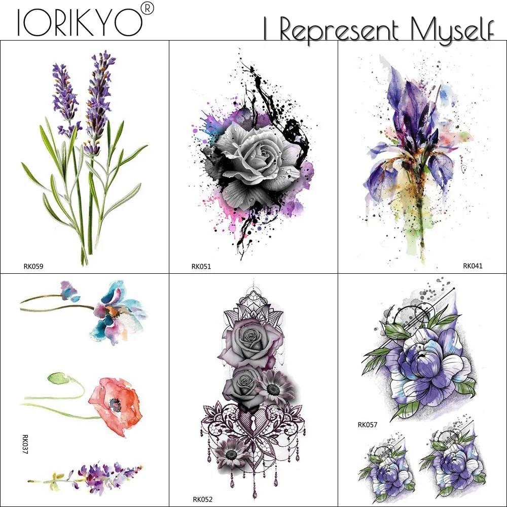 

IORIKYO Vintage Women Sexy Chest Flower Temporary Tattoo Girls Arm Tattoo Stickers Watercolor Pendants Flora Fake Tatoo Makeup