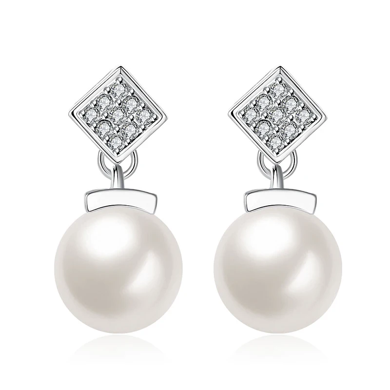 Квадратный кристалл CZ Большие имитация жемчуга Висячие серьги для Для женщин