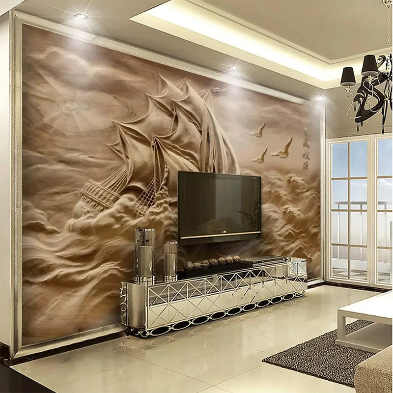 Пользовательские настенные ткани 3D Трехмерные волны Гладкий парусный спорт