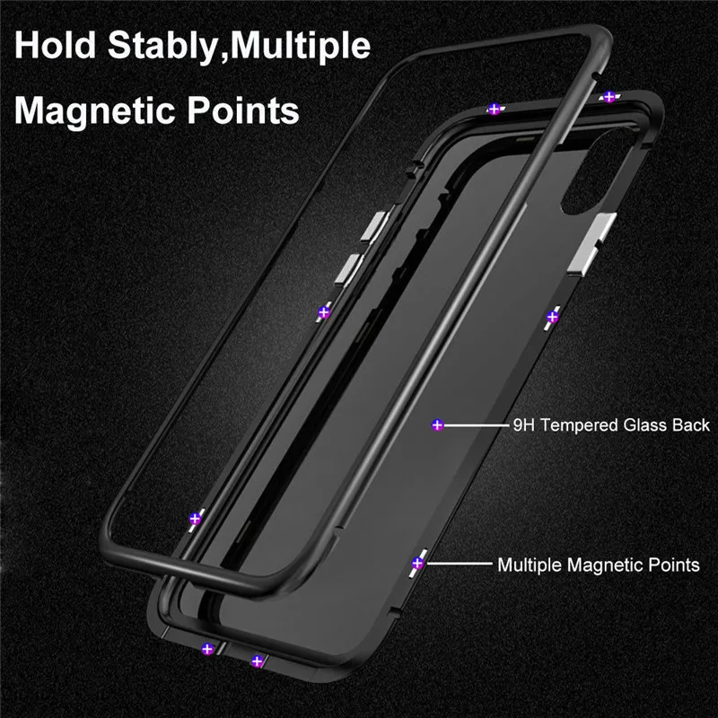 2 in 1 Magneto Magnetic Aluminum Bumper Case For iphone X 8 7 Plus 360 Degree Protection 9H Tempered Glass Back Cover Capa Funda |