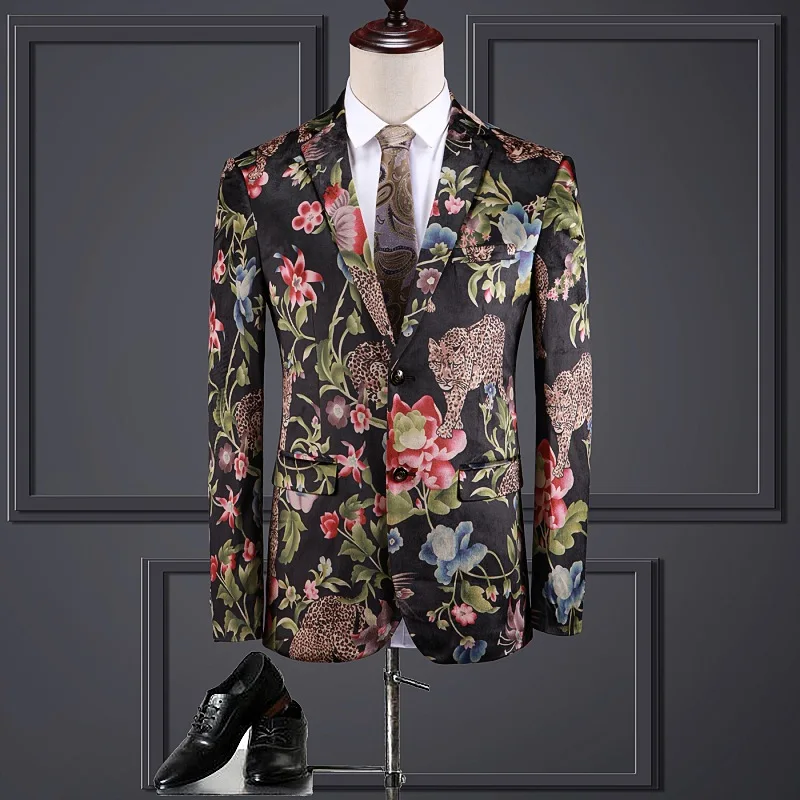

Men's jackets are now popular new men's slim floral pattern single-breasted jacket men's business formal jacket banquet dress