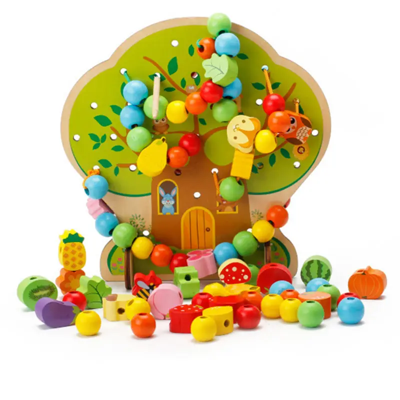 Fruits Tree 3D DIY игрушки деревянные струнные бусины фрукты дерево животные красочные детские дети раннего образования игрушка подарок Монтессори нанизывающий Бисер для игр - Цвет: Fruits Tree