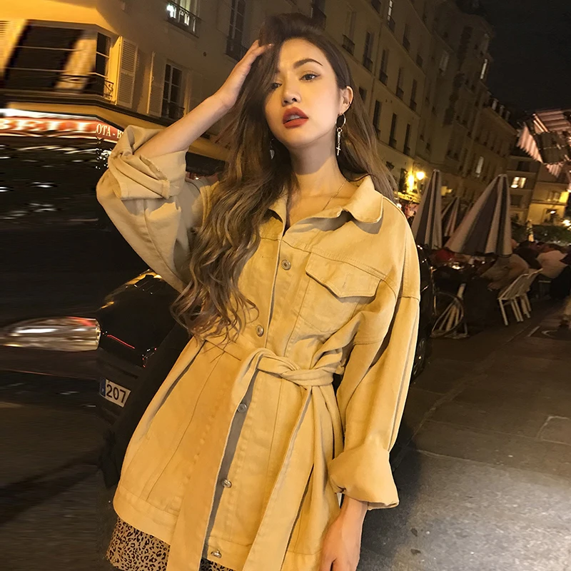 Женское двубортное пальто SHENGPALAE с карманами на кнопках и поясом отложным