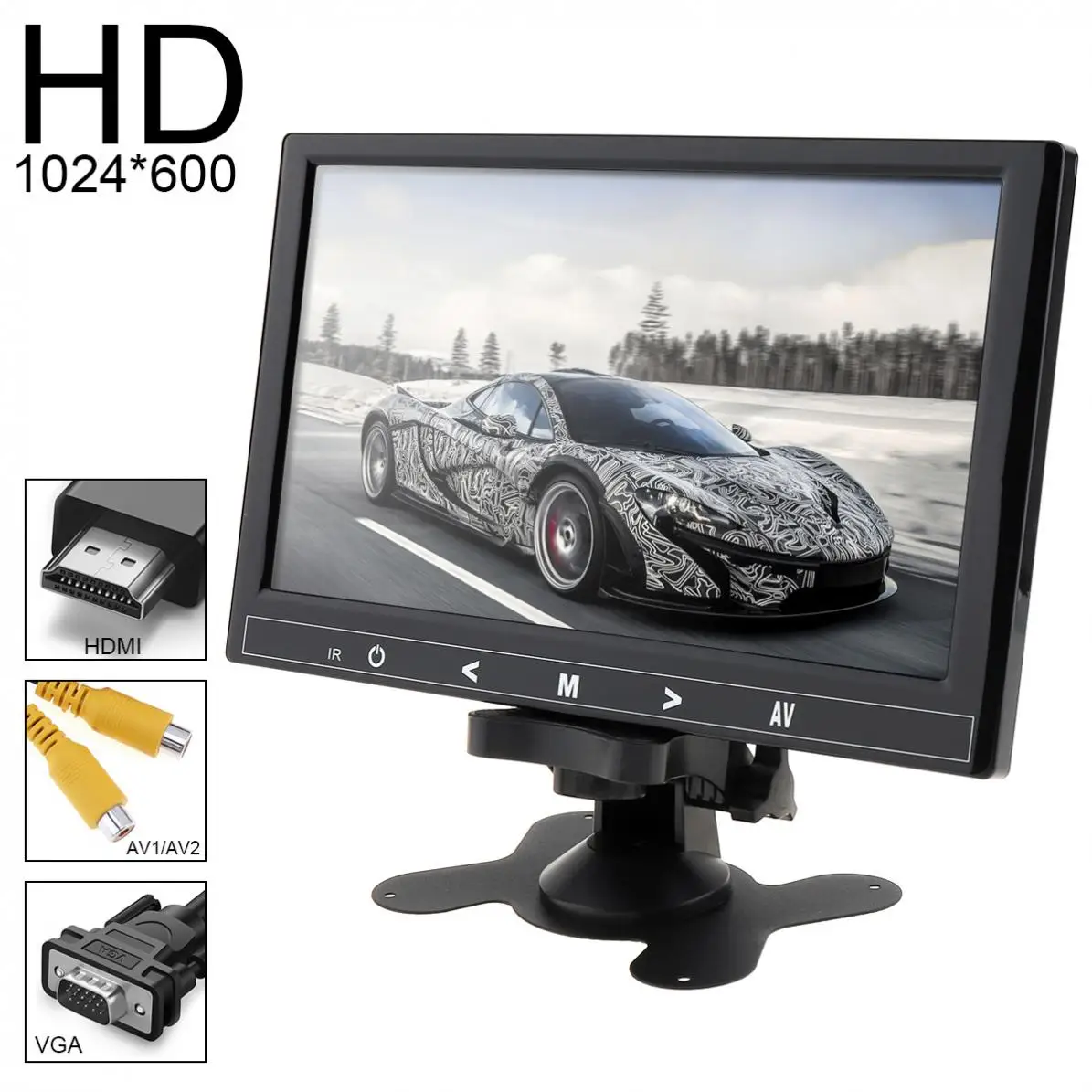 9 дюймов 16:9 12 В 1024*600 TFT LCD монитор заднего вида автомобиля 2 видео вход DVD VCD