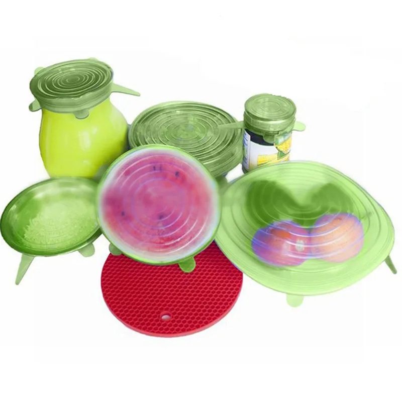 6 шт. УНИВЕРСАЛЬНЫЕ СИЛИКОНОВЫЕ растягивающиеся кухонные крышки на присоске