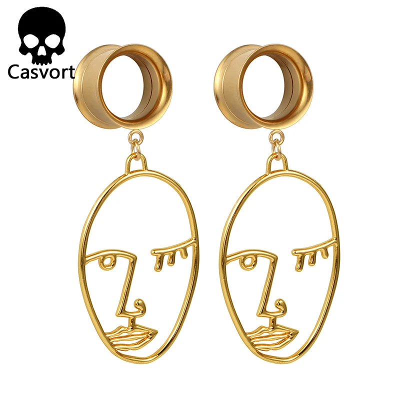 Casvort ювелирные изделия для пирсинга, ушные датчики, пробки, туннели из нержавеющей стали, висячие серьги для лица, расширитель, модное ювелирное изделие для подарка - Окраска металла: gold