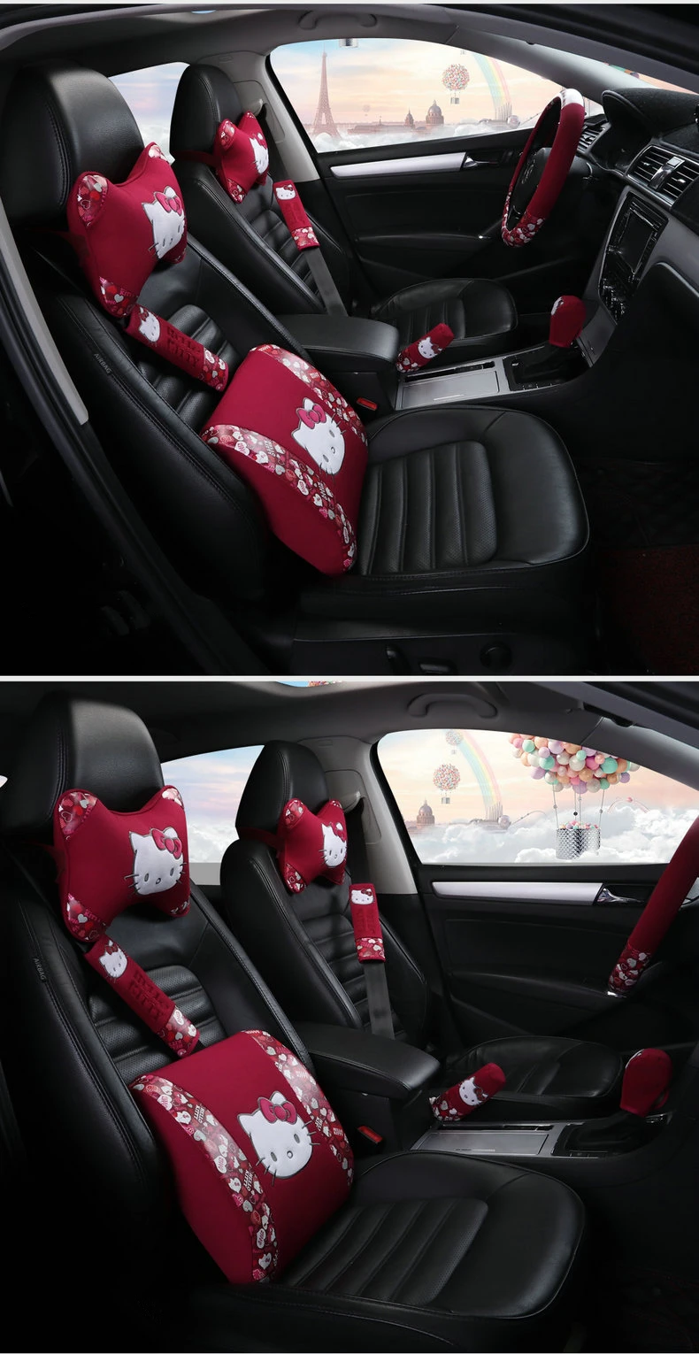 Мультфильм hello kitty Автомобильные подголовники подушки поясничная Подушка ремень безопасности авто чехол на руль Подарочный аксессуар для автомобиля для женщин и девочек