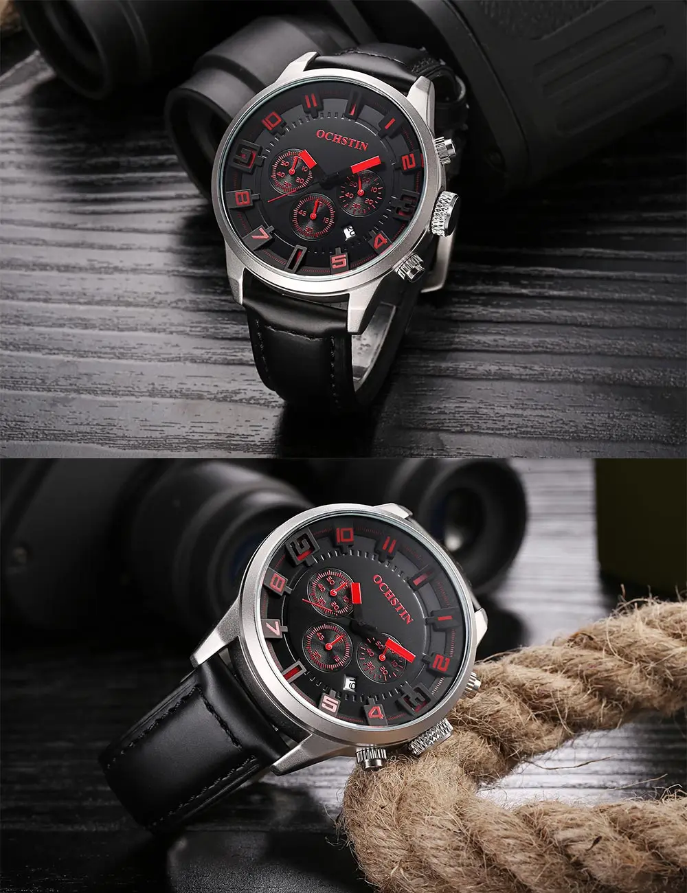 Часы OCHSTIN мужские армейские спортивные кварцевые с календарем из натуральной