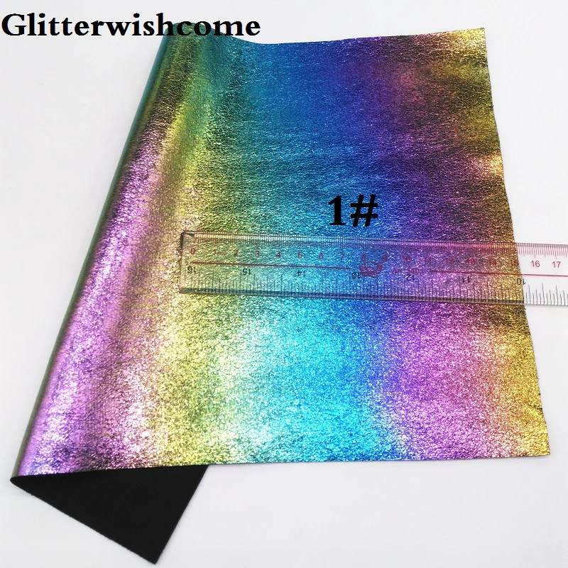Glitterwishcome 21X29 см А4 Размер синтетическая кожа, переливчатая Радуга металлик искусственный из искусственной кожи Ткань Винил для бантов, GM072A