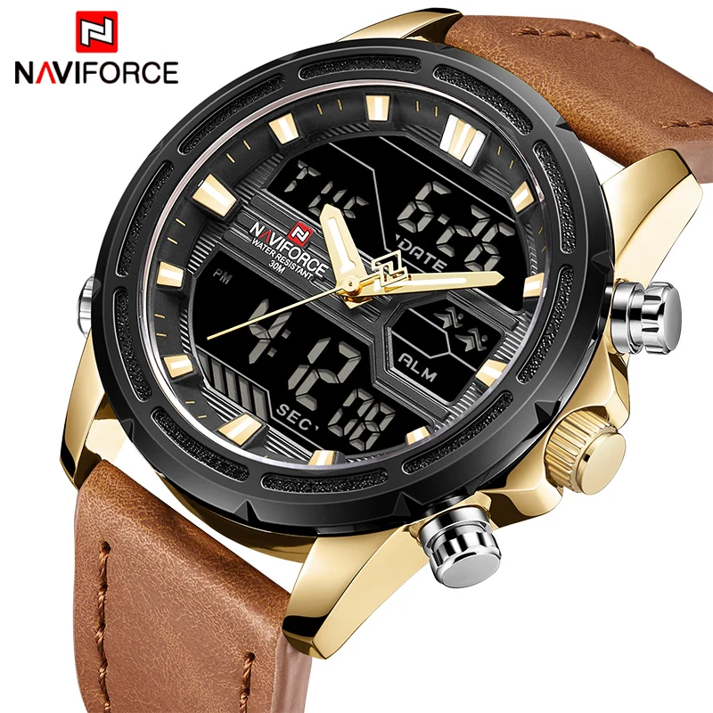 Часы наручные NAVIFORCE Мужские кварцевые роскошные Брендовые спортивные цифровые