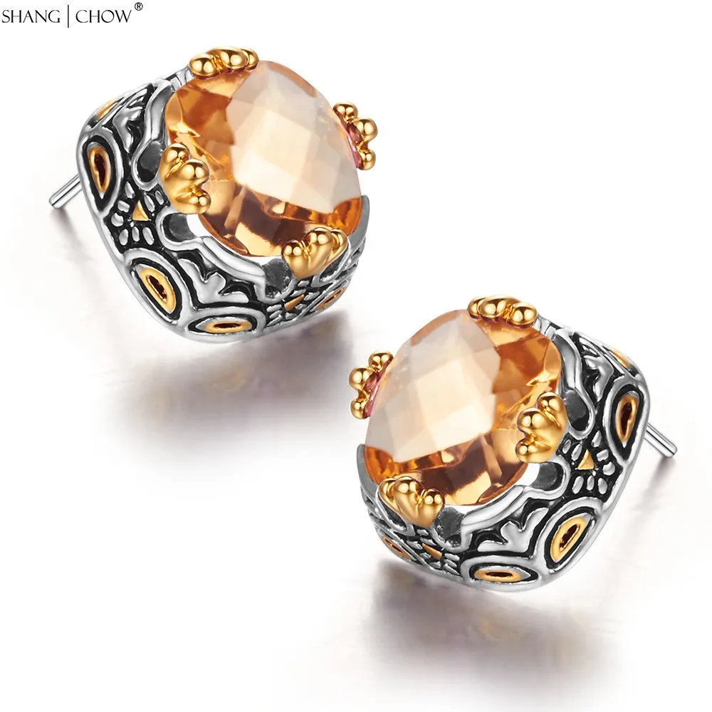 Серьги из серебра 925 пробы с 4 золотистыми когтями дракона для камня морганита E0413