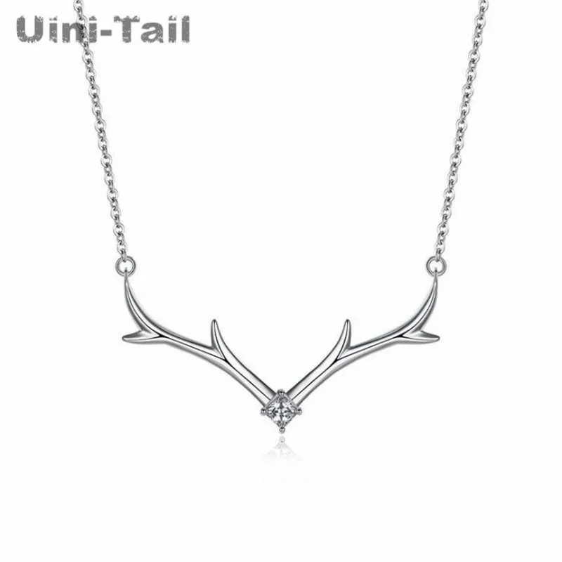 Uini-Tail, новинка, ожерелье из стерлингового серебра 925 пробы, милый модный микро-набор с оленьими рогами, простое ожерелье с рогами