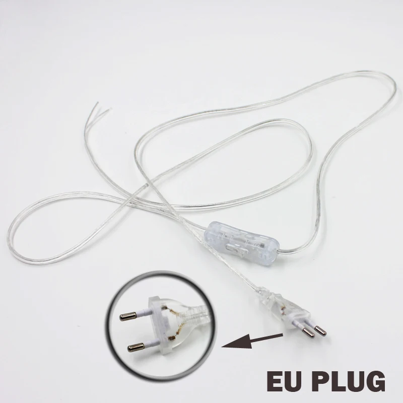 10PCS Button Off Extension Transparent Cord Light Wire Switching Lamp LED For line switch Cable Plug with On Power EU/US 1.8m |
