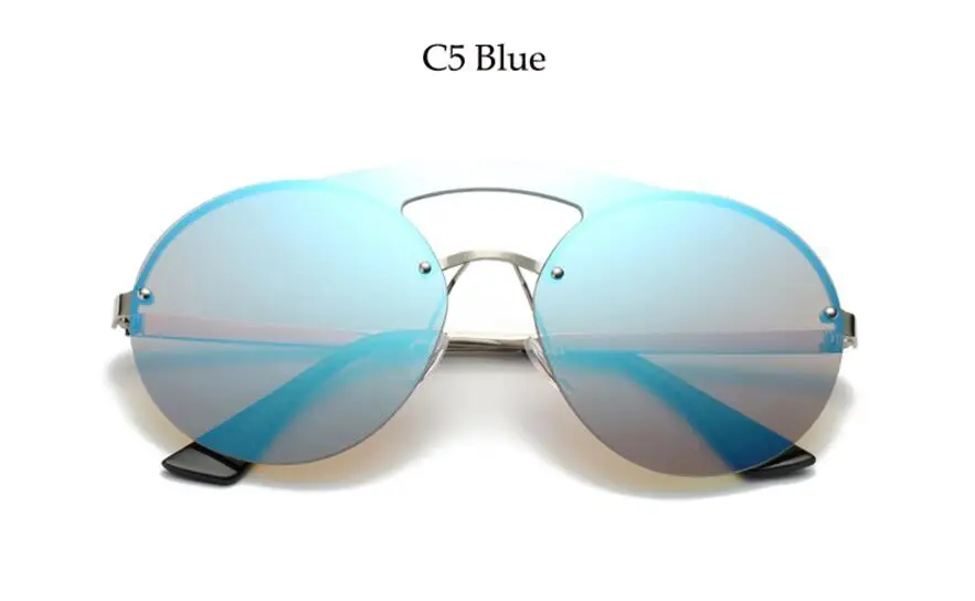 C5 blue Большие круглые Модные солнцезащитные очки, фирменный дизайн, роскошные зеркальные солнцезащитные очки для мужчин и женщин, винтажные очки UV400 - Цвет линз: C5 blue