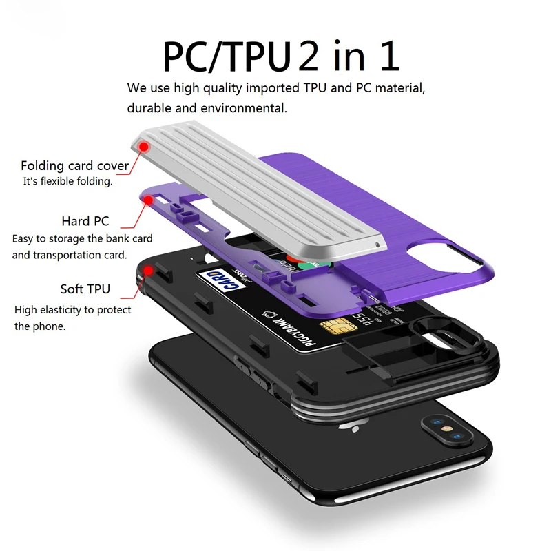 Wallet Credit Card Slot Back Cover For iPhone 7 8 Plus X 10 XS MAX XR Shockproof Phone Cases 6 6S Holder |