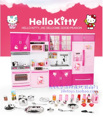 Hello kitty кухонные игрушки ролевые игры игрушечная Посуда Набор холодильник микроволновая печь моделирование дом Роскошная Девушка Рождественский подарок
