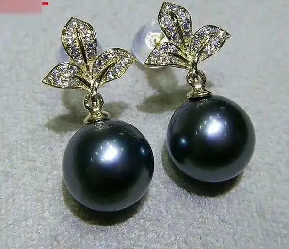 noble jewelry natural 12-13mm Baroque SouthSea black pearl earring 925 Sterling silver | Украшения и аксессуары