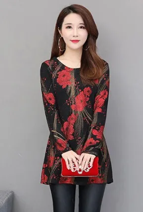No 1 pattern Базовые Рубашки, блузка,, женская мода, длинный рукав, Элегантная Леди, темперамент, цветочный принт, винтажная Кружевная туника, блузка, 4XL 3X - Цвет: No 1 pattern