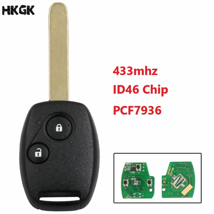 2 кнопки дистанционного брелок 433 МГц с ID46/PCF7936 чип для Honda Civic CRV Jazz вариабельности