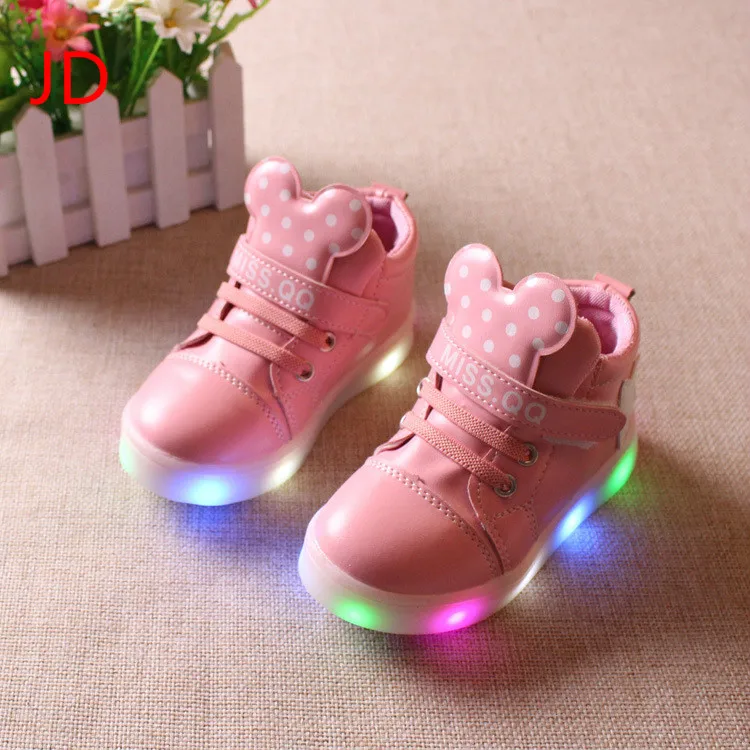 JIANDIAN New children's shoes LED luminous girls' Sports lights baby high hand flashing | Детская одежда и обувь