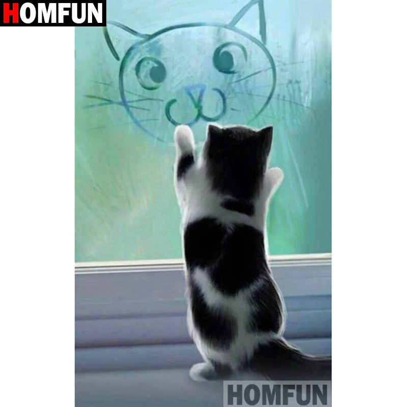 Алмазная 5D картина HOMFUN мультяшный кот полноразмерная/круглая Вышивка крестиком