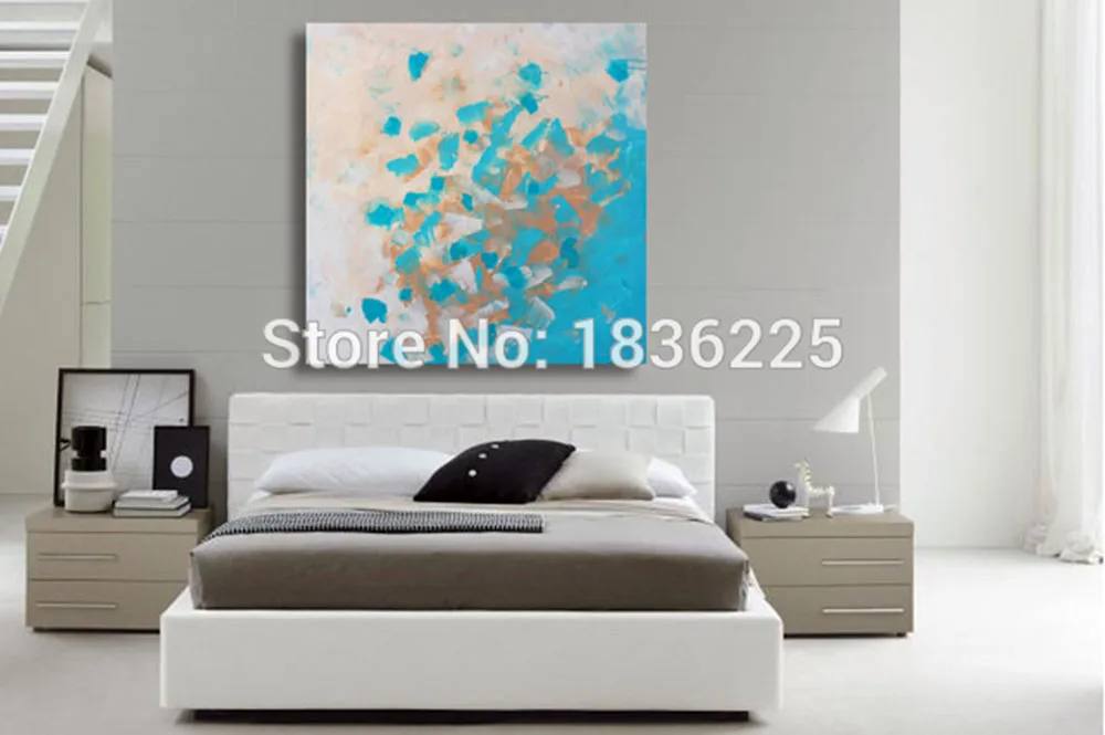 New Hand Painted Modern Blue Simple Abstract Oil Painting Decorative Landscape Black On Canvas For Living Room Decor | Дом и сад