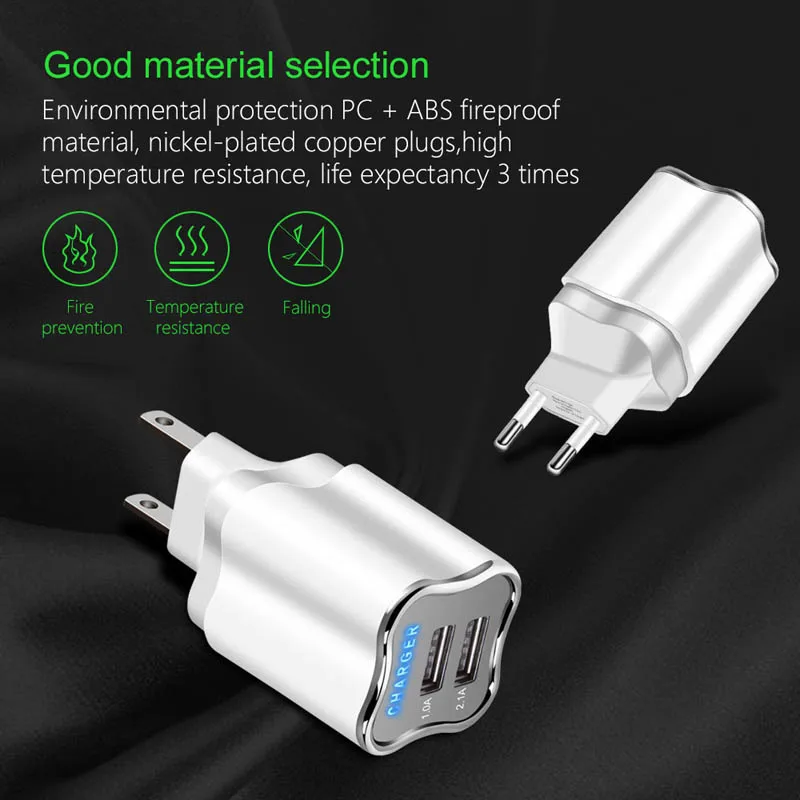 Настенное зарядное устройство с двумя портами USB 5В 2А светодиодный осветительный