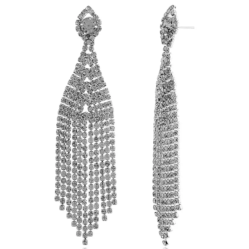 Роскошные блестящие длинные серьги-кисточки со стразами 1 пара | Украшения и