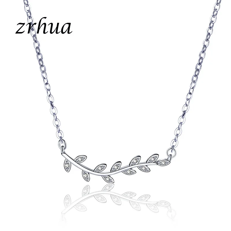 

ZRHUA Fashion 925 Sterling Silver Leaf Flower Pendant Necklace Lover Best Gift Hot Sale On Neck Jewelry Accessories for Women