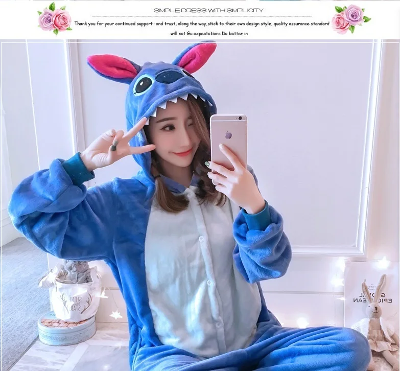 Kigurumi Onesie Косплей Зима Оптовая продажа животных синяя и Красная строчка Звезда