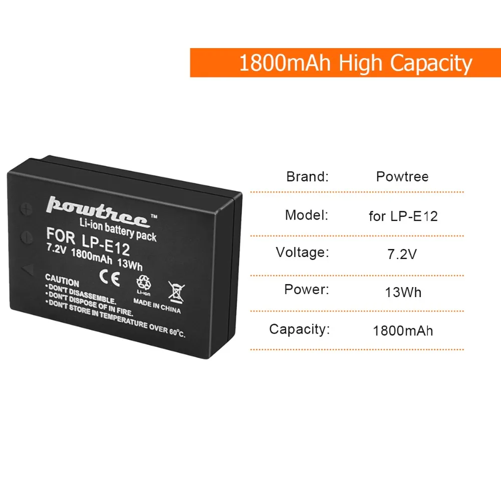Powtree для Canon 7 2 V 1800 мА/ч 3 шт. LP E12 LP-E12 LPE12 Перезаряжаемые Камера Батарея подходит 100D
