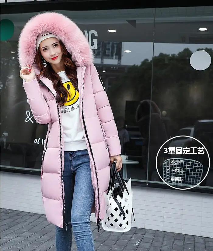 Winter Women Hooded Coat Fur Collar Thicken Warm Long Jacket women's coat girls long slim big fur jacket Down Parka | Женская одежда