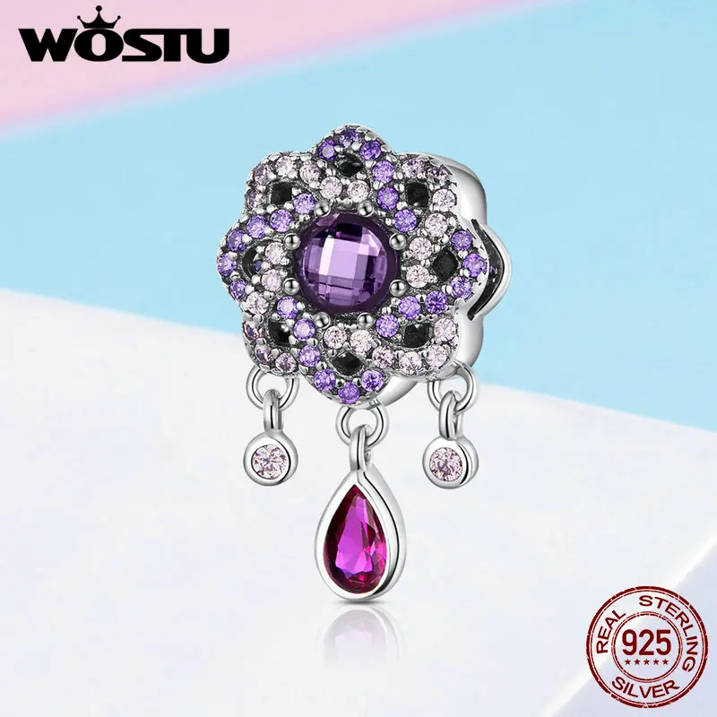 WOSTU 1005 Стерлинговое Серебро 925 пробы винтажный фиолетовый переплетенный цветок