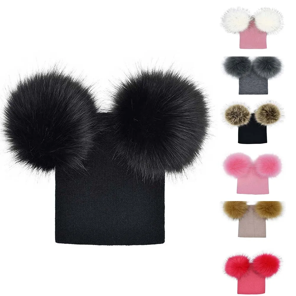 Детская вязаная шапка с помпоном из искусственного меха|Мужская Skullies & шапочки| |