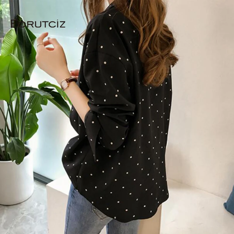 

EORUTCIZ Spring Plus Size 4XL Blouse Women Vintage Dot Shirt Female Sexy Elegant Long Sleeve Casual Black Office Tops LM261