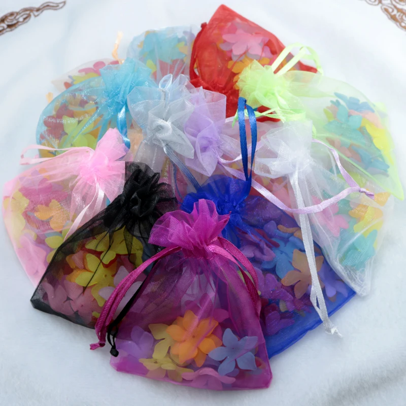 

Оптовая продажа 100 шт./лот 11x16 см Разноцветные сумки из органзы свадебные сумочки для ювелирных изделий конфет Упаковочные пакеты на шнурке ...