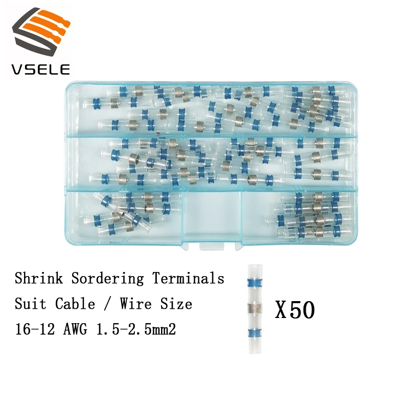 50pcs box blue Смешанные термоусадочные сорные клеммы 0,25~ 4mm2 водонепроницаемый припой рукав трубка электрический провод изолированный стыковые соединители комплект - Цвет: 50pcs box blue
