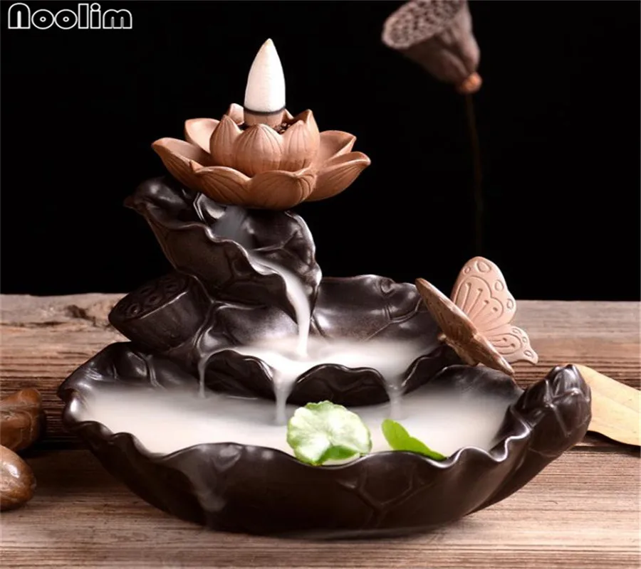 Lotus Pond Творческий Зеленый завод горелка водопад ладан держатель лотоса обратная курильница Арома горелка китайская культура Офис чай дом Декор - Цвет: Lotus Pond