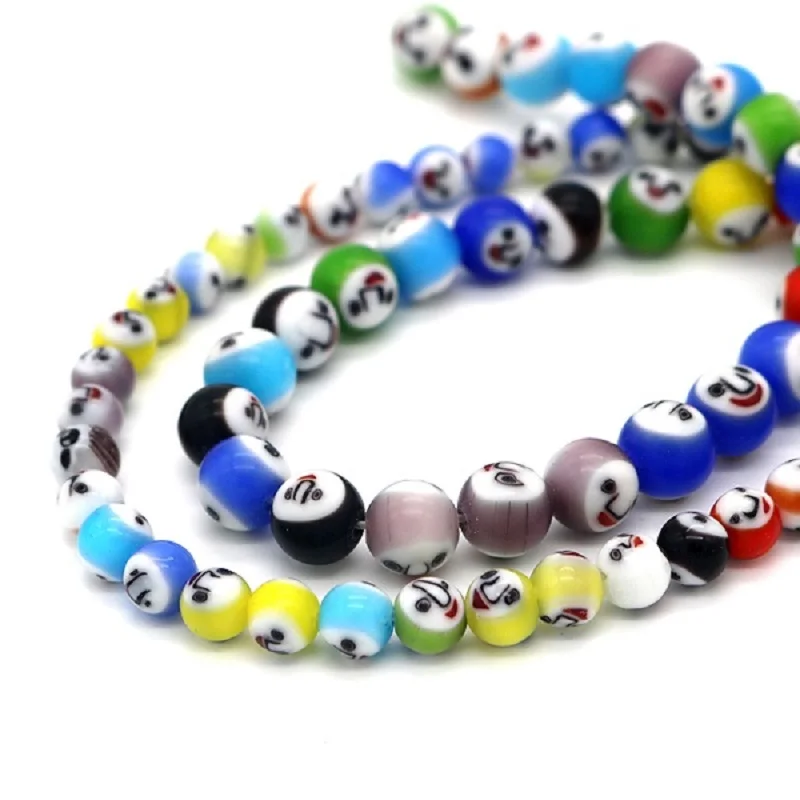 

Lampwork Glass Beads 6mm/8mm/10mm colorful print smile round shape beads for handmade DIY Bracelet Necklace Necessary Materials