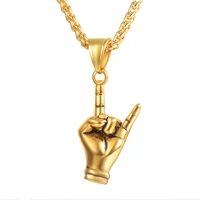 u7 rock finger hand gesture pendant necklace stainless steel necklaces hip hop jewelry with chain for men dropshipping p1166
