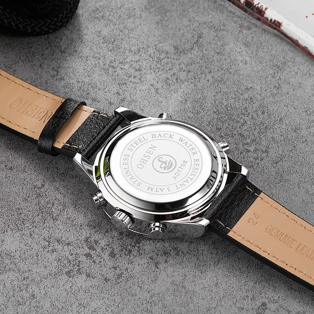 Часы наручные OHSEN Мужские кварцевые с кожаным ремешком брендовые модные цифровые
