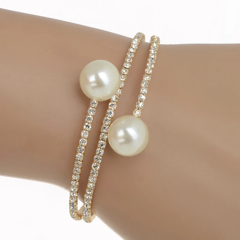 Браслет-манжета на руку с двойным искусственным жемчугом 3 ряда | Украшения и